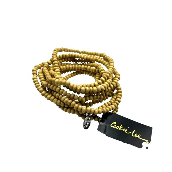 Vintage Cookie Lee Bracelet Bundle Set Wooden Beads Stretch Boho Nature NEW - Picture 1 of 7